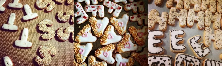 Alphabet Cookies, made one by one, with tender, loving care.